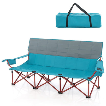 3 Person Folding Camping Chair with 2 Cup Holders Cotton Padding & Storage Bag, Blue Camping Furniture   at Gallery Canada