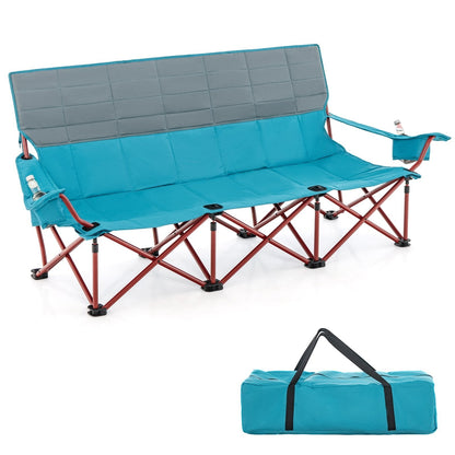 3 Person Folding Camping Chair with 2 Cup Holders Cotton Padding & Storage Bag, Blue Camping Furniture   at Gallery Canada