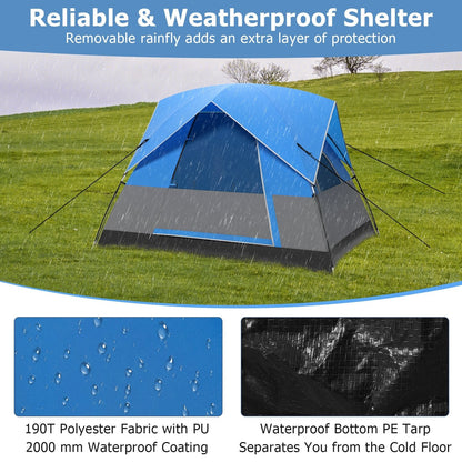 3 Person Outdoor Camping Tent with Removable Floor Mat for Camping Hiking Traveling, Blue Tents   at Gallery Canada