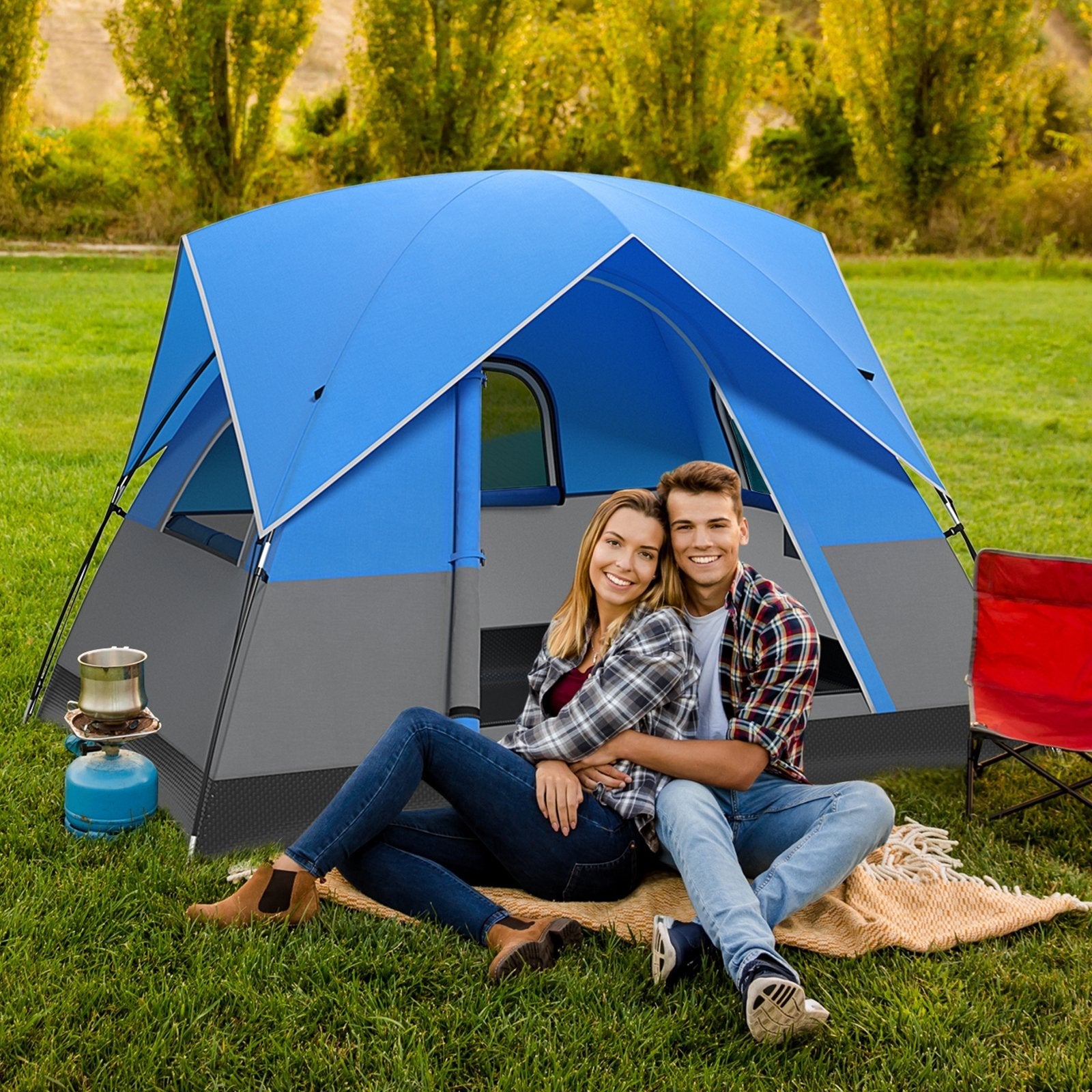 3 Person Outdoor Camping Tent with Removable Floor Mat for Camping Hiking Traveling, Blue Tents   at Gallery Canada