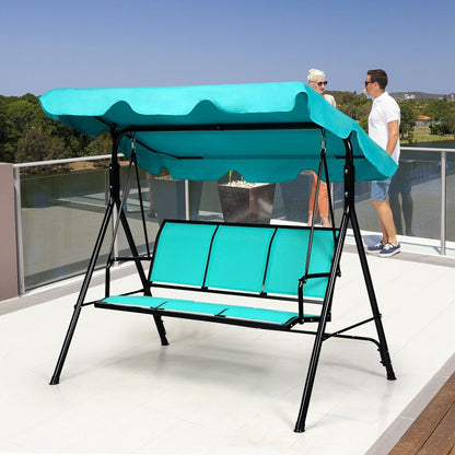 3 Person Patio Swing with Polyester Angle Adjustable Canopy and Steel Frame, Blue Porch Swings   at Gallery Canada