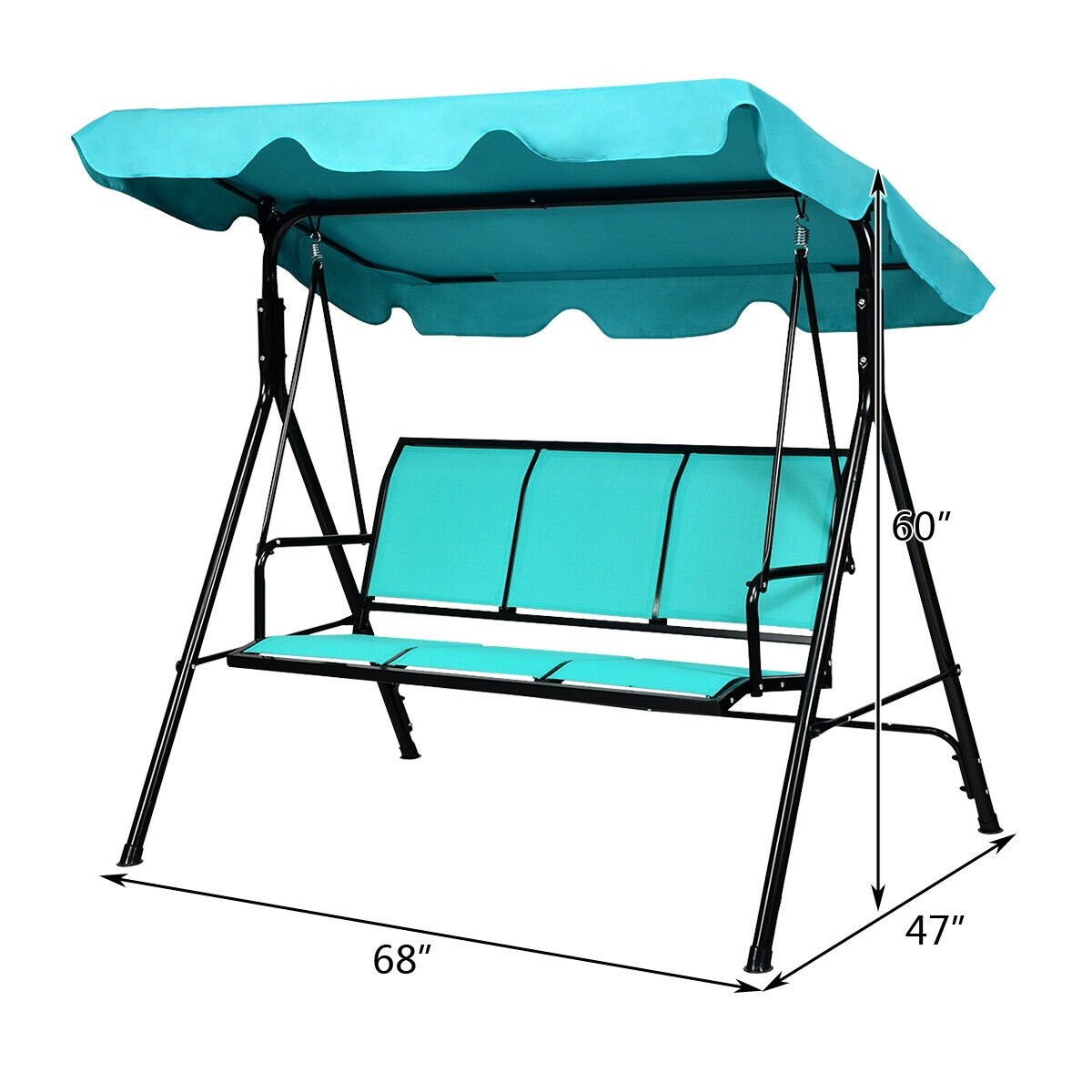 3 Person Patio Swing with Polyester Angle Adjustable Canopy and Steel Frame, Blue Porch Swings   at Gallery Canada