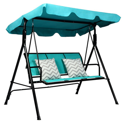 3 Person Patio Swing with Polyester Angle Adjustable Canopy and Steel Frame, Blue Porch Swings   at Gallery Canada