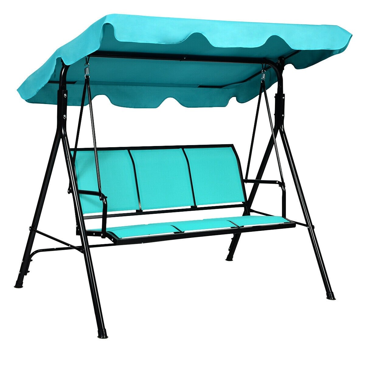 3 Person Patio Swing with Polyester Angle Adjustable Canopy and Steel Frame, Blue Porch Swings   at Gallery Canada