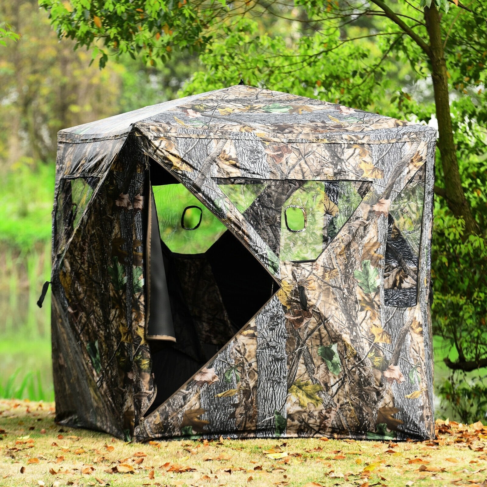 3 Person Portable Pop-Up Ground Tent with Gun Ports and Carrying Bag, Camouflage Tents   at Gallery Canada