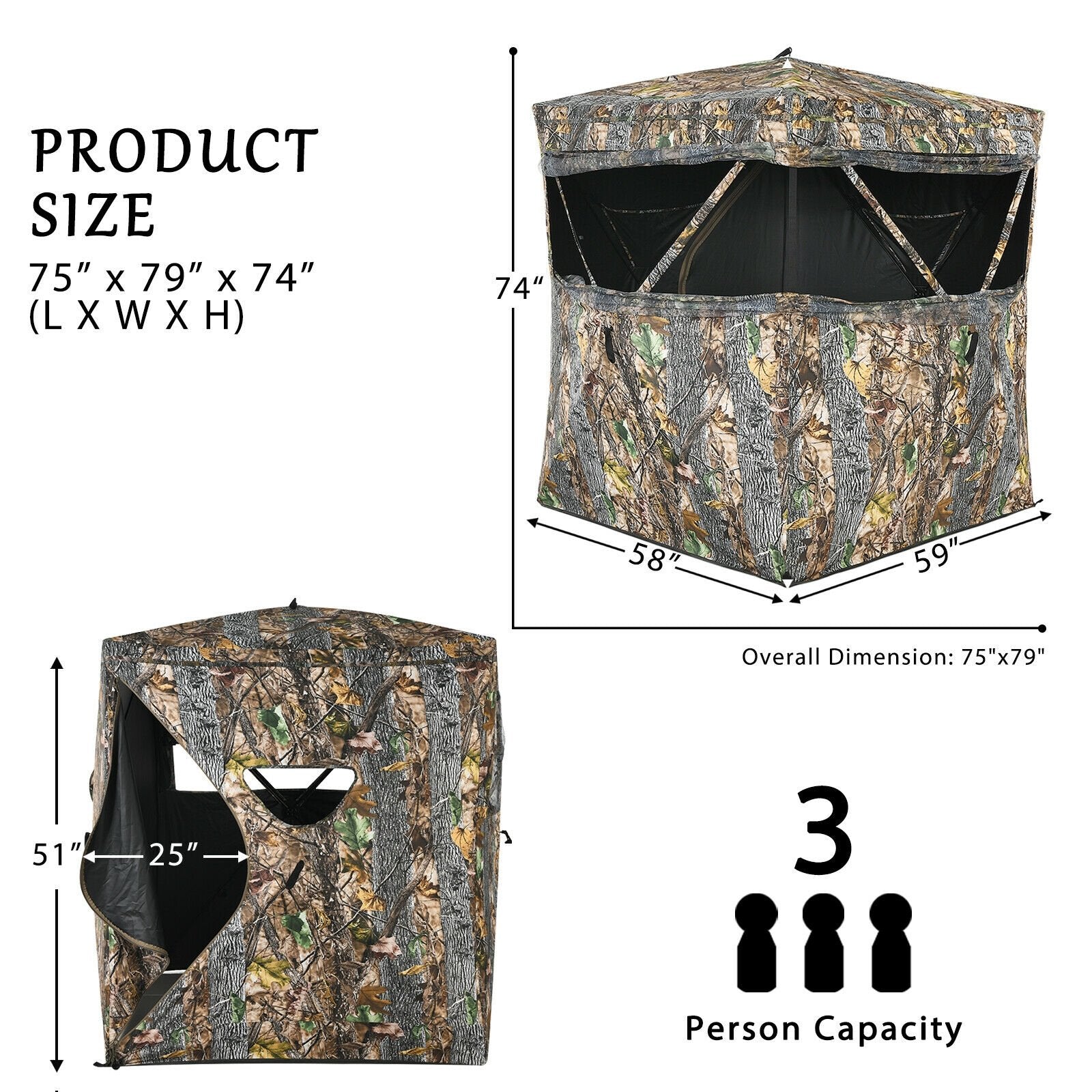 3 Person Portable Surround View Tent with Slide Mesh Window, Camouflage Tents   at Gallery Canada