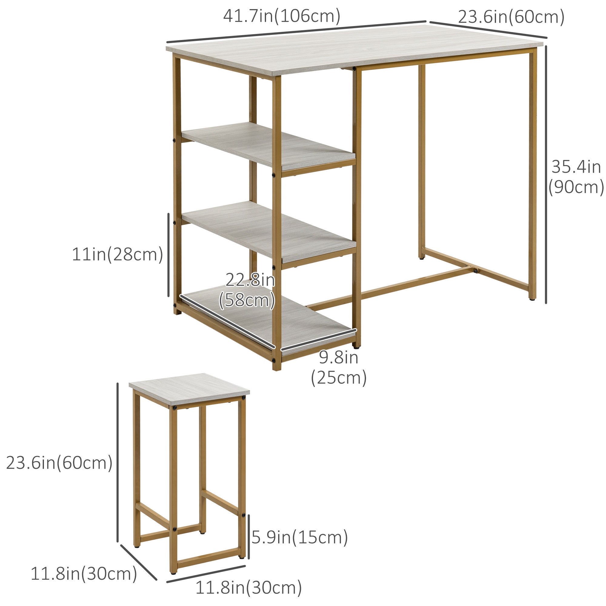 3 Piece Bar Table and Chairs Set, Kitchen Table and 2 Bar Stools for Dining Room, Living Room, Small Space, Grey Bar Sets   at Gallery Canada