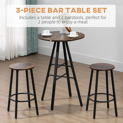 3 Piece Bar Table Set Industrial Dining Table Set for 2 with Stools Sturdy Steel Frame Footrest for Kitchen Living Room Small Space Rustic Brown Bar Sets   at Gallery Canada