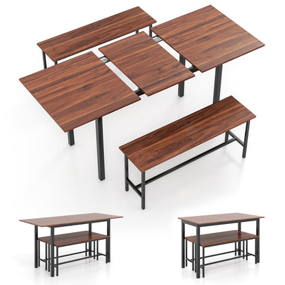 3 Piece Dining Table Set for 4-6 with 2 Benches, Walnut Dining Room Sets Walnut  at Gallery Canada