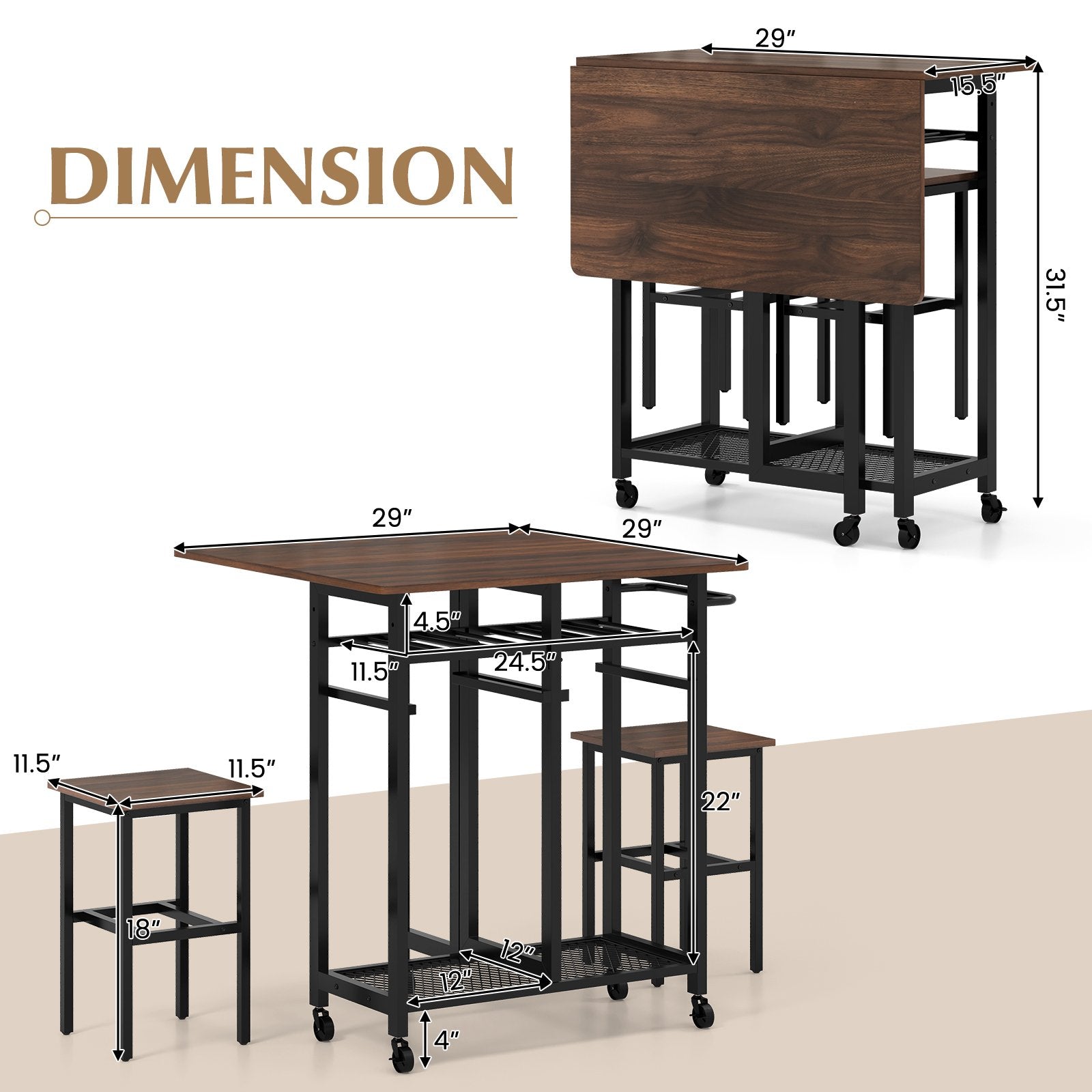 3 Piece Dining Table Set with 6-Bottle Wine Rack, Brown Dining Room Sets   at Gallery Canada