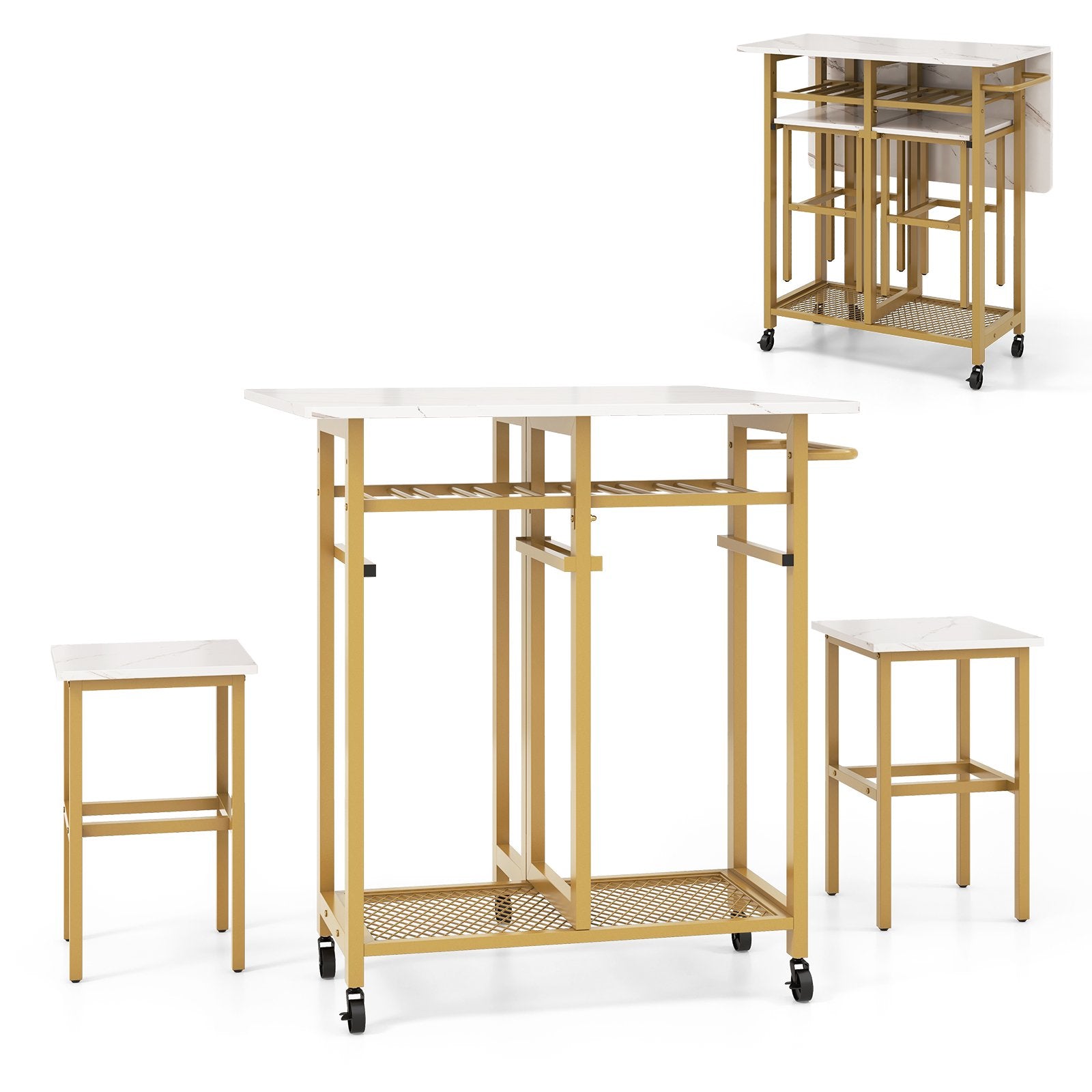 3 Piece Dining Table Set with 6-Bottle Wine Rack, White Dining Room Sets   at Gallery Canada