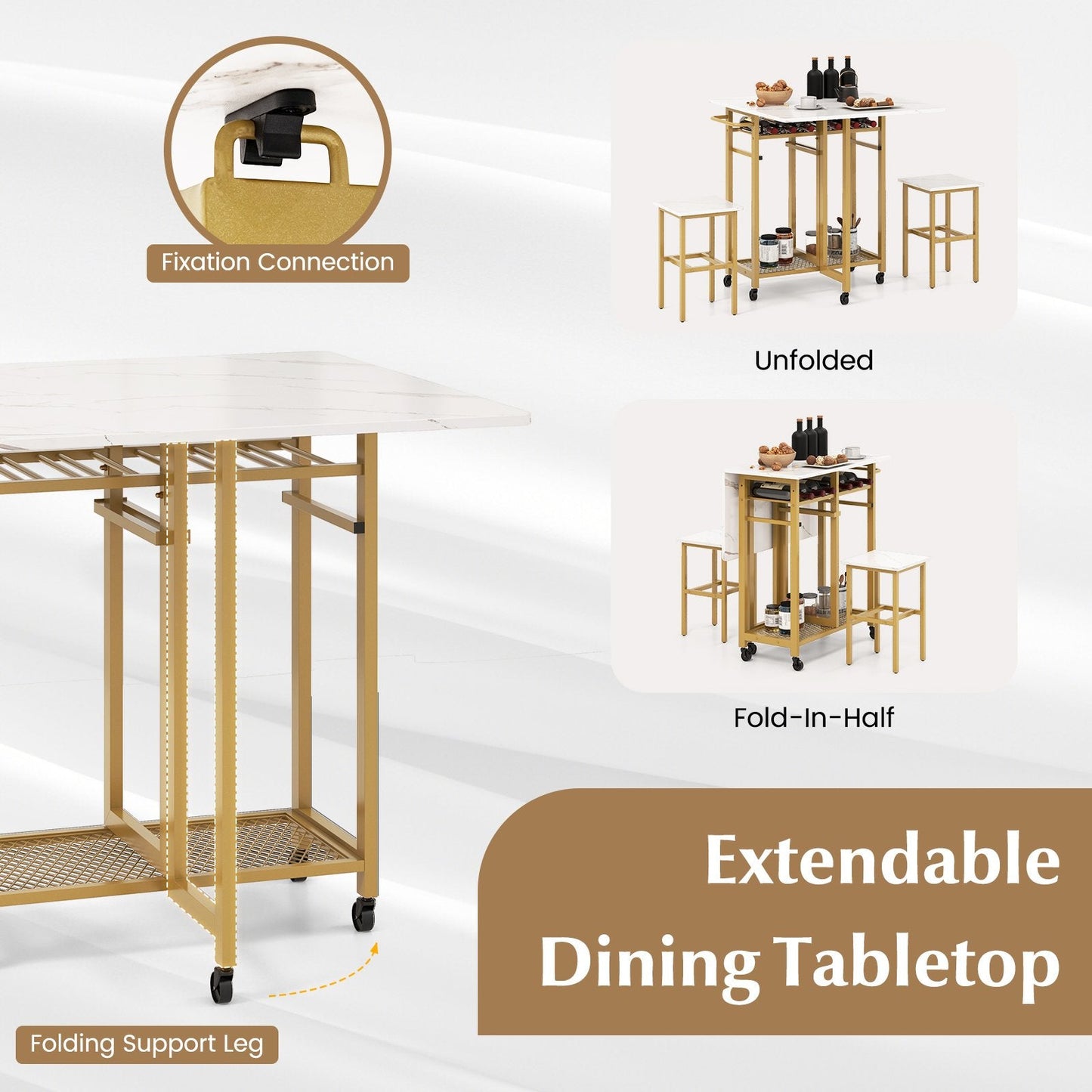 3 Piece Dining Table Set with 6-Bottle Wine Rack, White Dining Room Sets   at Gallery Canada