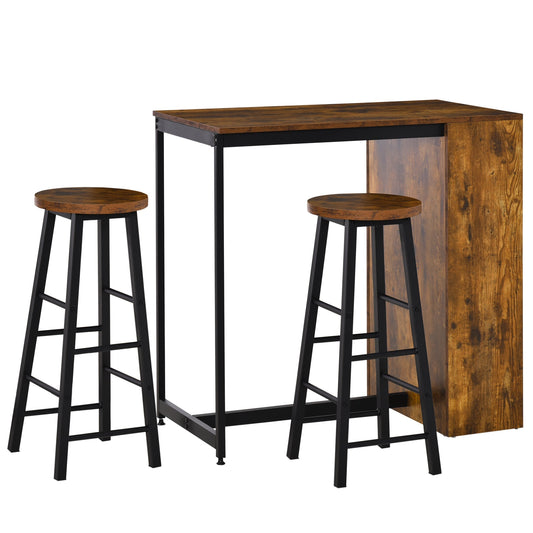 3 Piece Industrial Dining Table Set, Counter Height Bar Table &; Stools Set with Storage Shelf, Rustic Brown/Black Bar Sets Multi Colour  at Gallery Canada