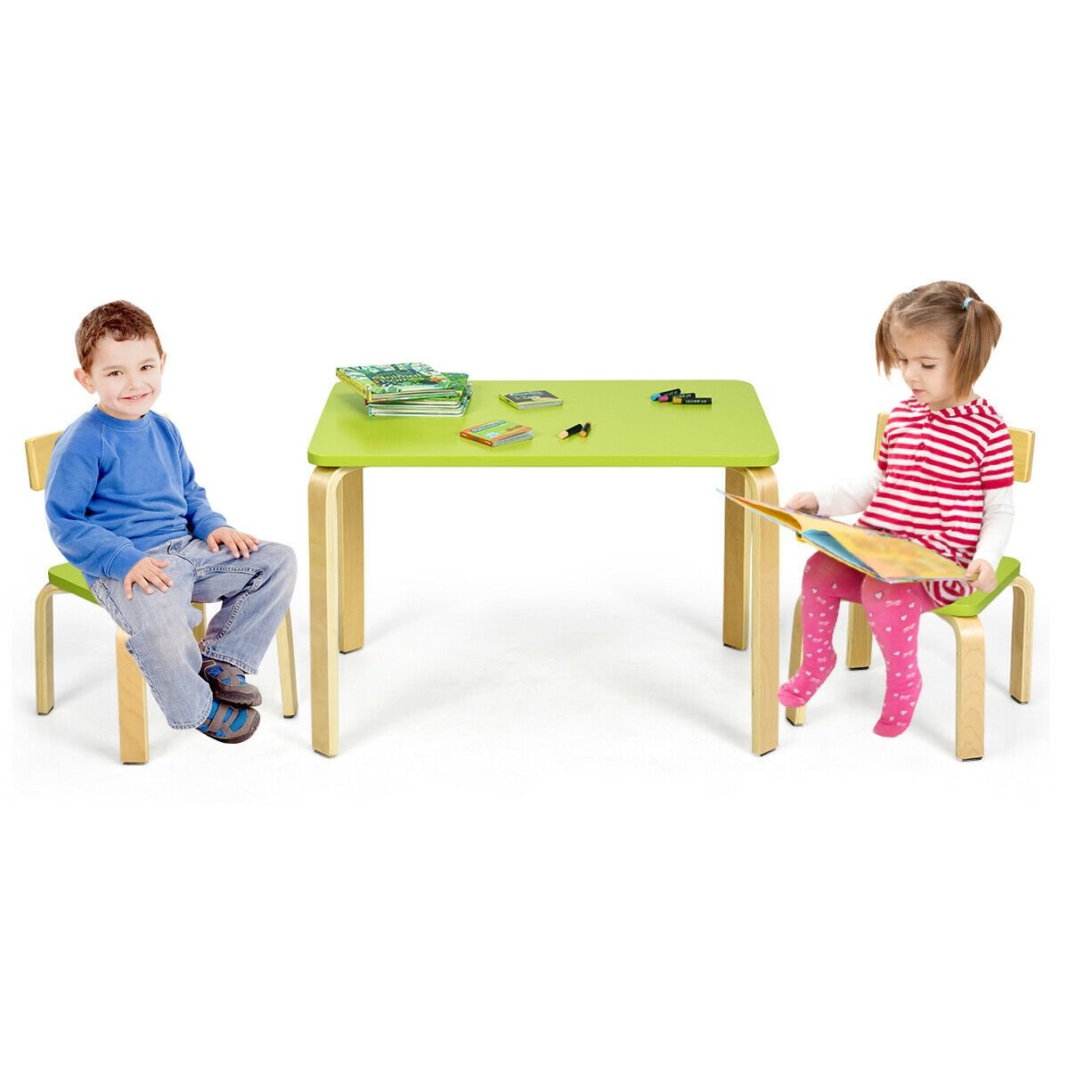 3 Piece Kids Wooden Activity Table and 2 Chairs Set, Green Kids Table & Chair Sets   at Gallery Canada