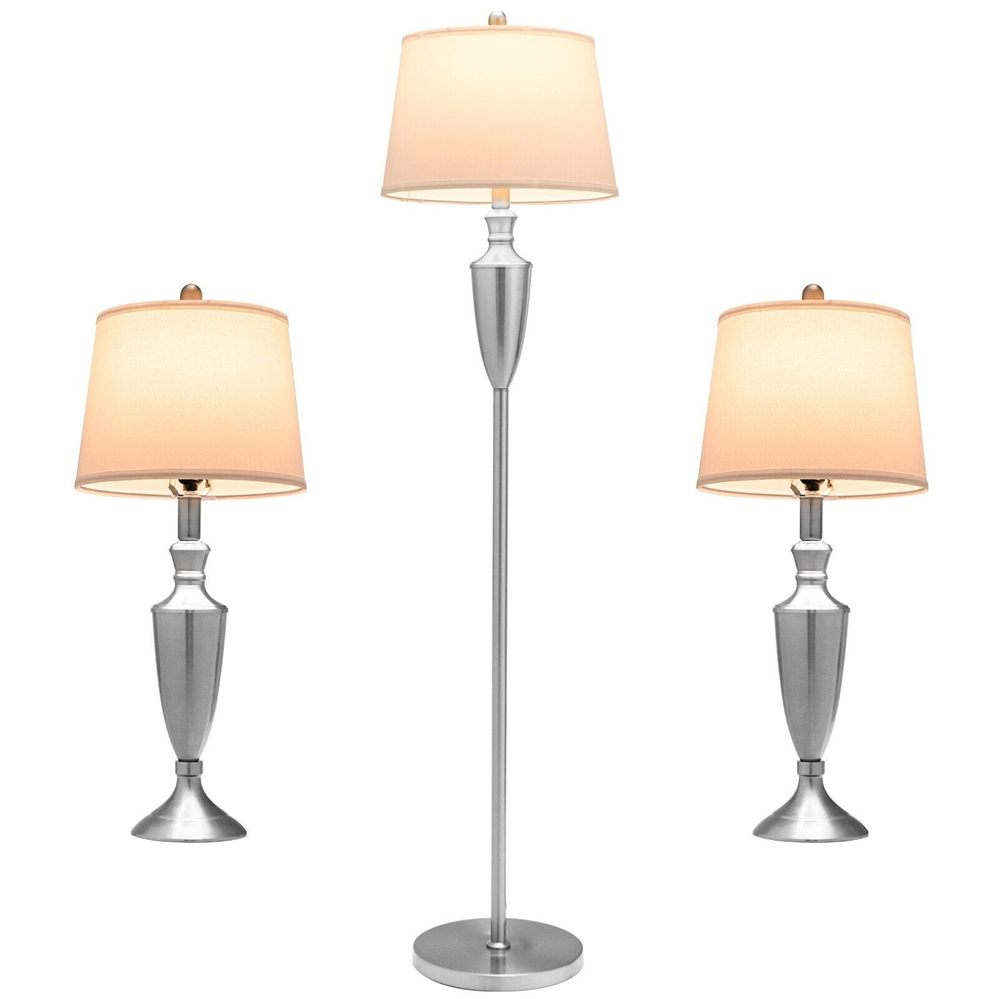 3 Piece Lamp with Set Modern Floor Lamp and 2 Table Lamps, Silver Table & Floor Lamps   at Gallery Canada