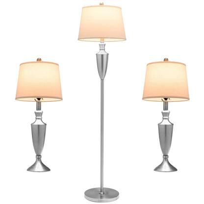 3 Piece Lamp with Set Modern Floor Lamp and 2 Table Lamps, Silver Table & Floor Lamps   at Gallery Canada