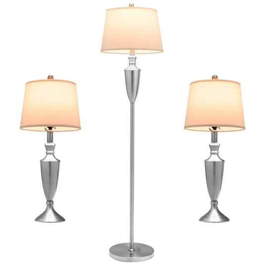 3 Piece Lamp with Set Modern Floor Lamp and 2 Table Lamps, Silver Table & Floor Lamps   at Gallery Canada