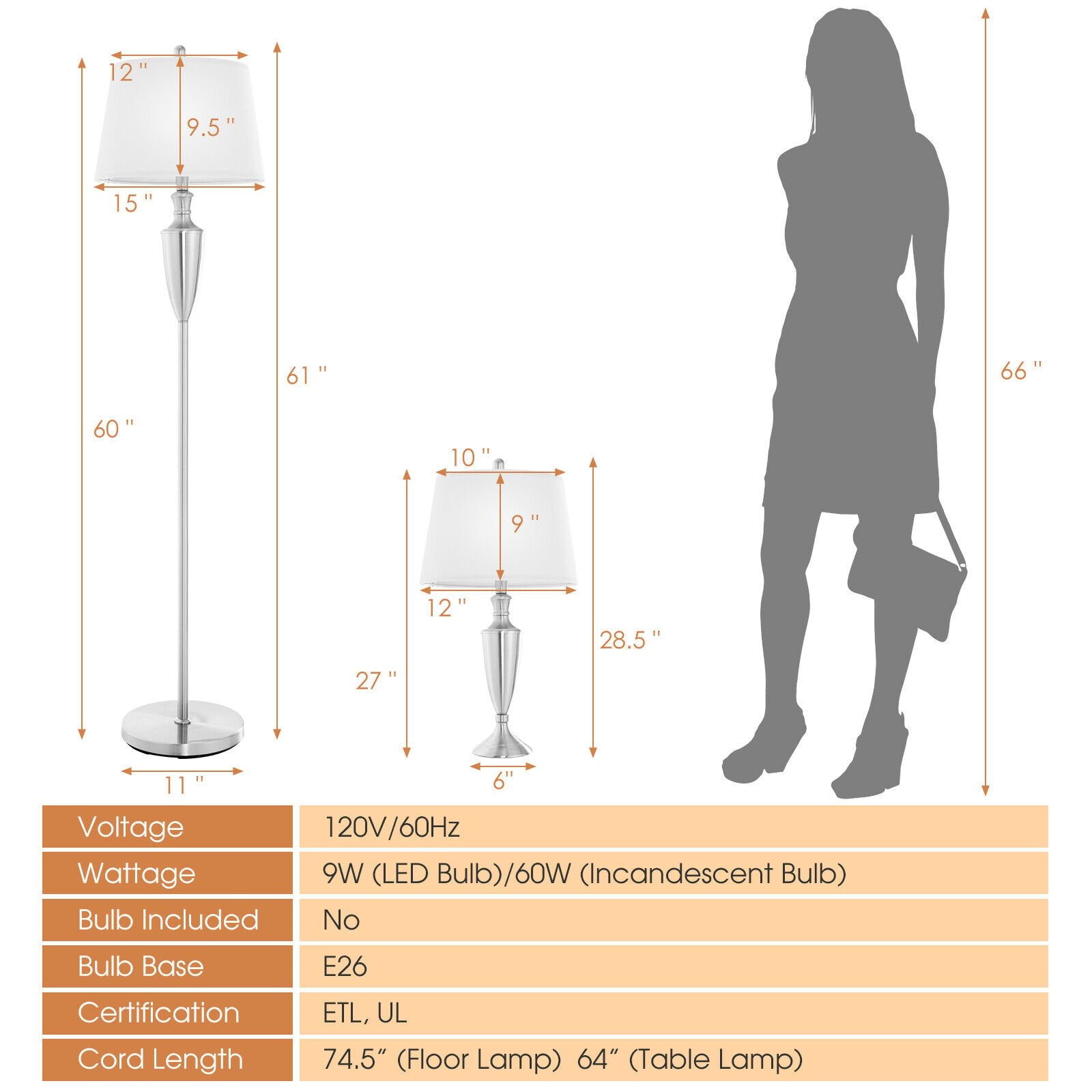 3 Piece Lamp with Set Modern Floor Lamp and 2 Table Lamps, Silver Table & Floor Lamps   at Gallery Canada