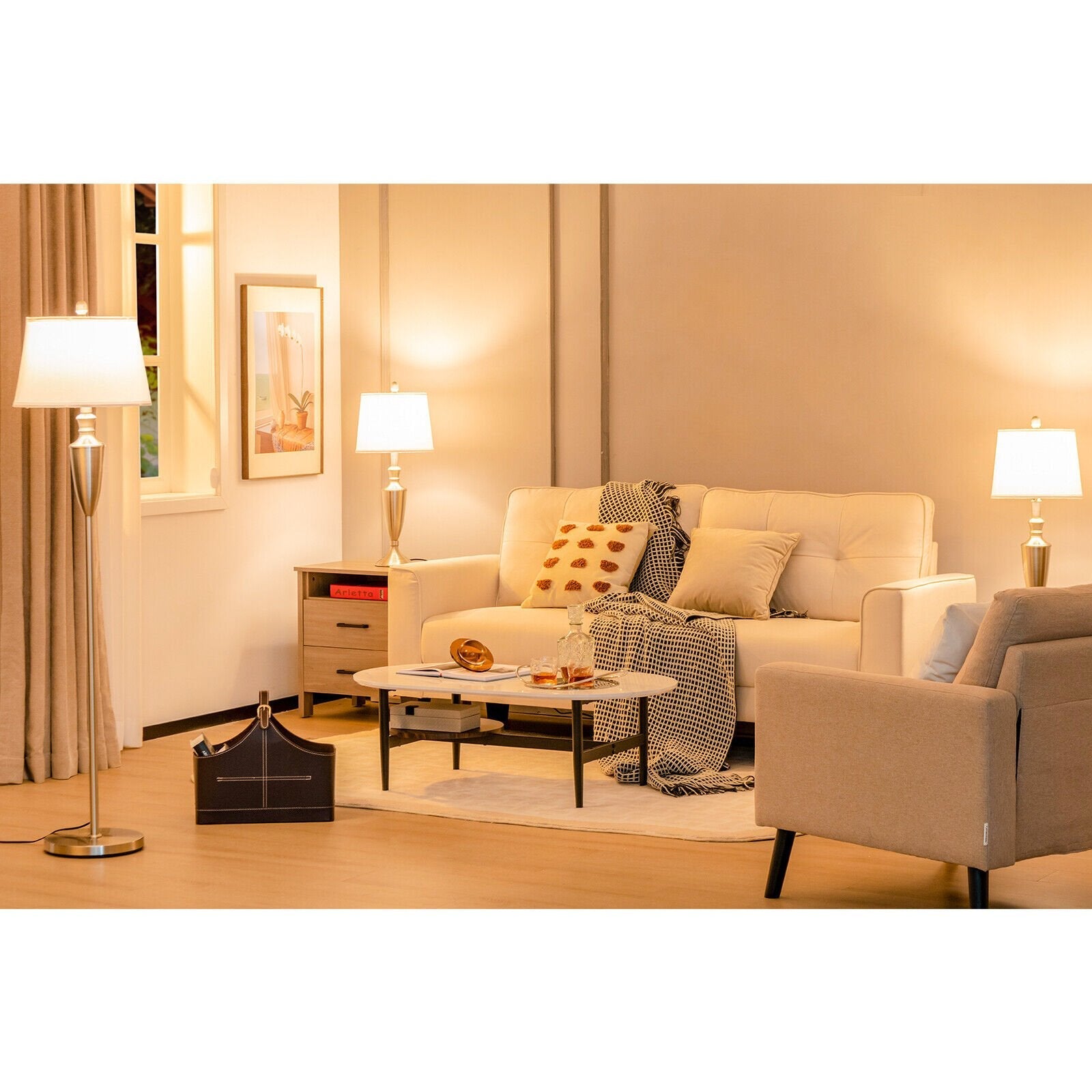 3 Piece Lamp with Set Modern Floor Lamp and 2 Table Lamps, Silver Table & Floor Lamps   at Gallery Canada