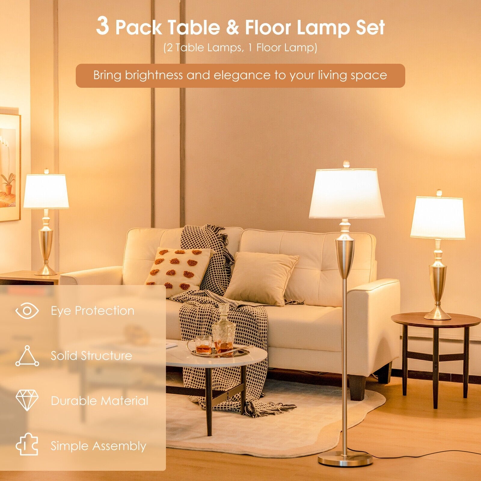 3 Piece Lamp with Set Modern Floor Lamp and 2 Table Lamps, Silver Table & Floor Lamps   at Gallery Canada