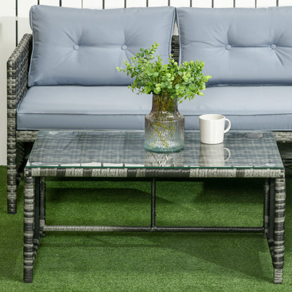 3-Piece Wicker Patio Set: Loveseat, Chaise Lounge, Glass Table, Cushions, Grey Patio Furniture Sets   at Gallery Canada