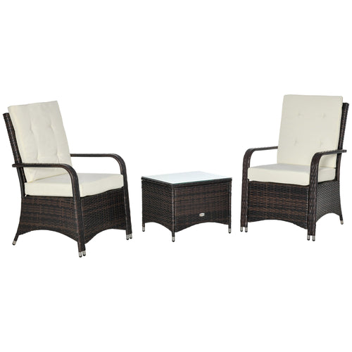 3 Piece Outdoor PE Rattan Patio Furniture Set Bistro Set w/ Cushions, Tempered Glass Tabletop for Balcony, Pool, Cream