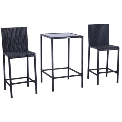 3 Piece Patio Bar Set Wicker Rattan Garden Bistro Set Barstool and Table for Patio Backyard Balcony Poolside, Black Bistro Sets Black  at Gallery Canada