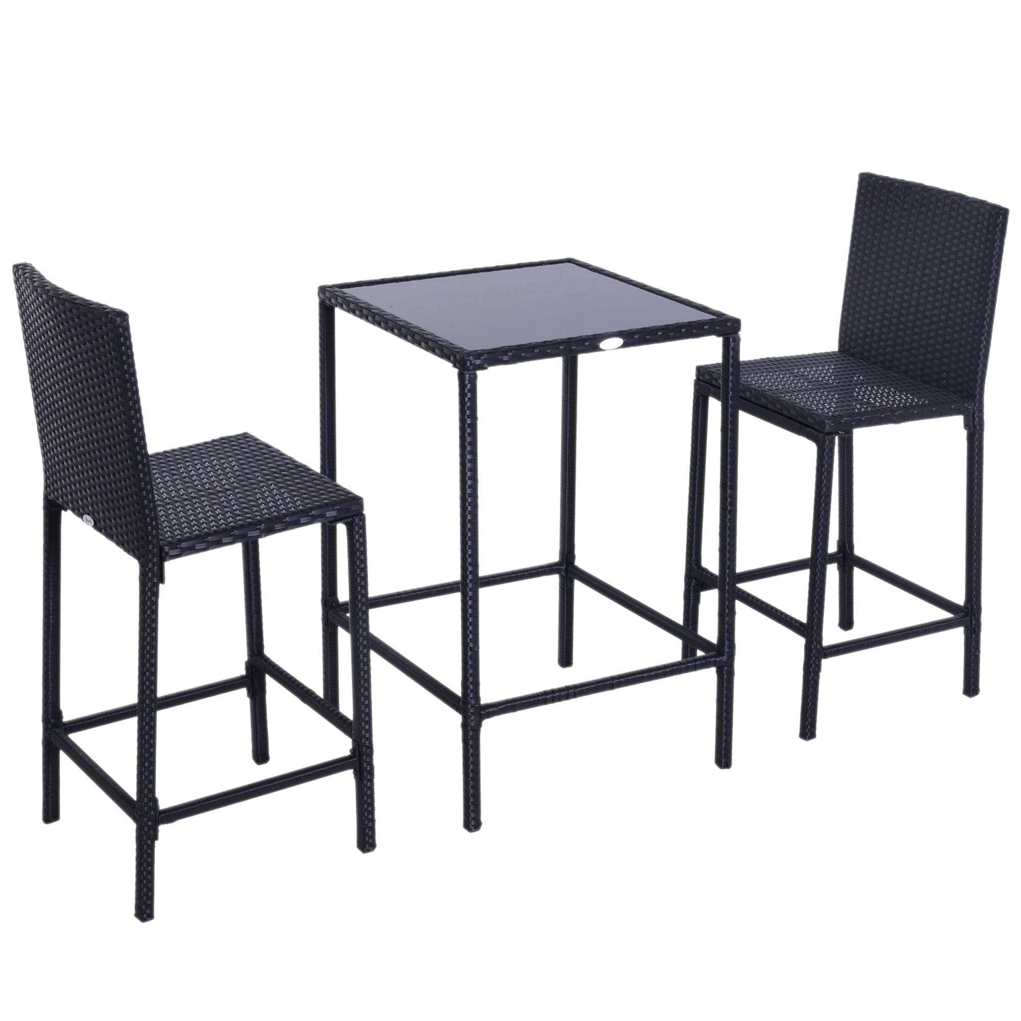 3 Piece Patio Bar Set Wicker Rattan Garden Bistro Set Barstool and Table for Patio Backyard Balcony Poolside, Grey Bistro Sets Multi Colour  at Gallery Canada