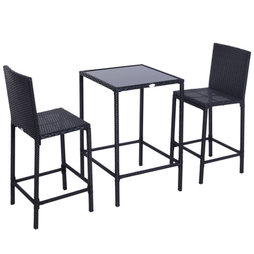 3 Piece Patio Bar Set Wicker Rattan Garden Bistro Set Barstool and Table for Patio Backyard Balcony Poolside, Grey