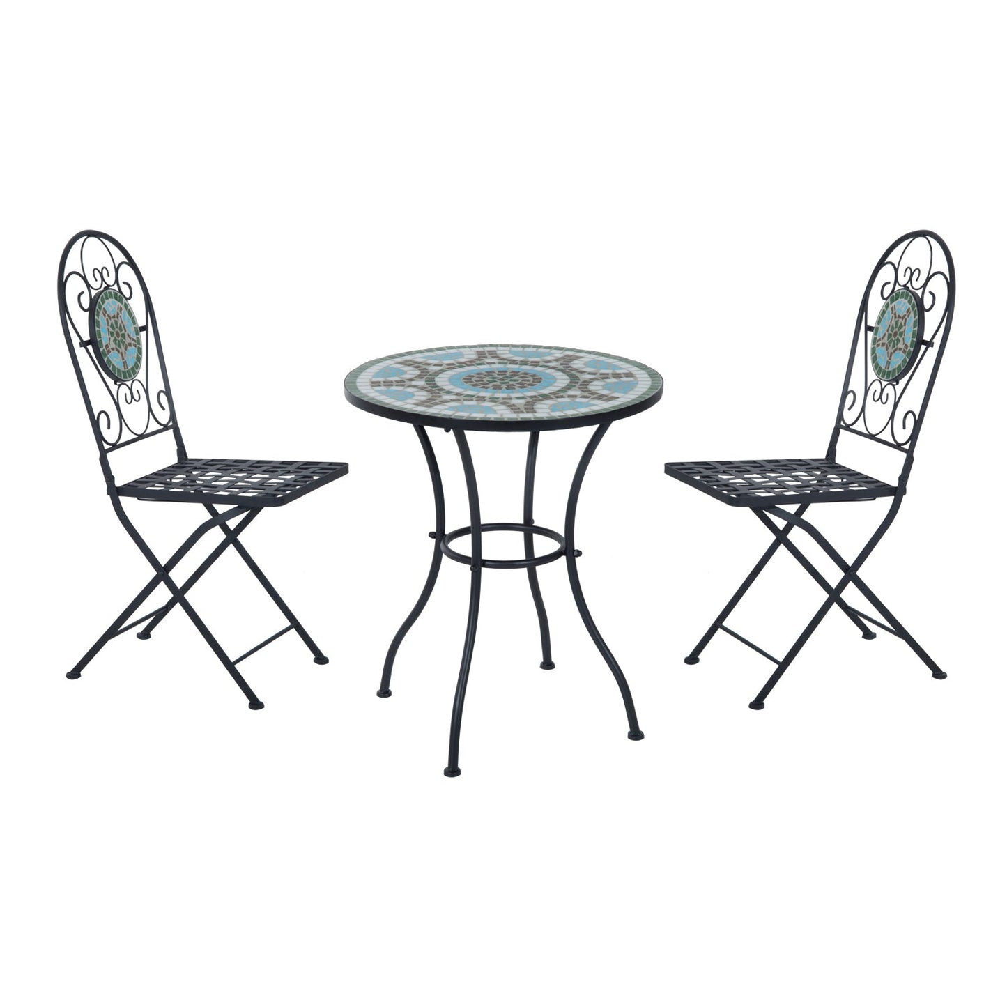 3 Piece Patio Bistro Set with Mosaic Design, Outdoor Dining Furniture Set for 2 with Folding Chairs, Green Bistro Sets Multi Colour  at Gallery Canada