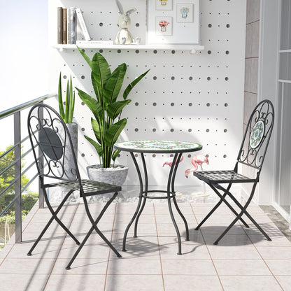 3 Piece Patio Bistro Set with Mosaic Design, Outdoor Dining Furniture Set for 2 with Folding Chairs, Green Bistro Sets   at Gallery Canada