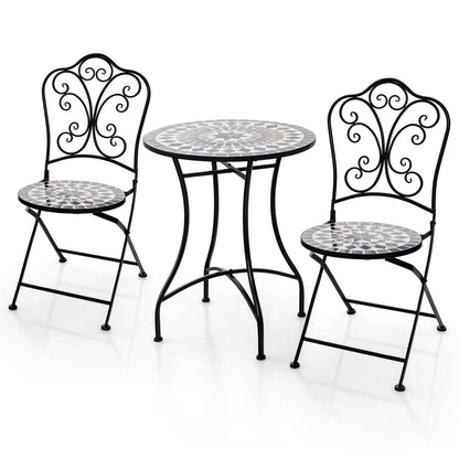 3 Piece Patio Bistro Set with Round Table and 2 Folding Chairs, Gray Patio Dining Sets   at Gallery Canada