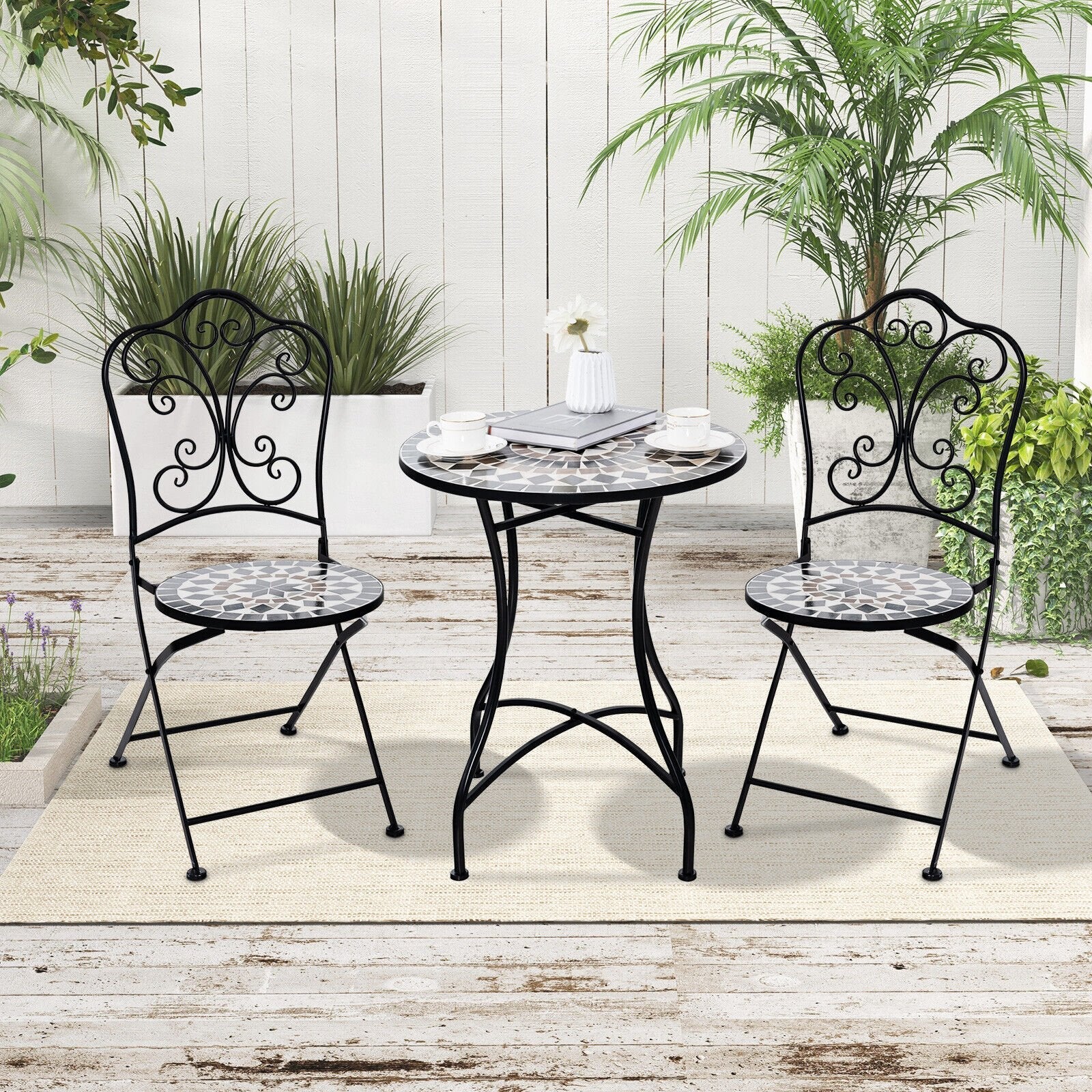 3 Piece Patio Bistro Set with Round Table and 2 Folding Chairs, Gray Patio Dining Sets   at Gallery Canada