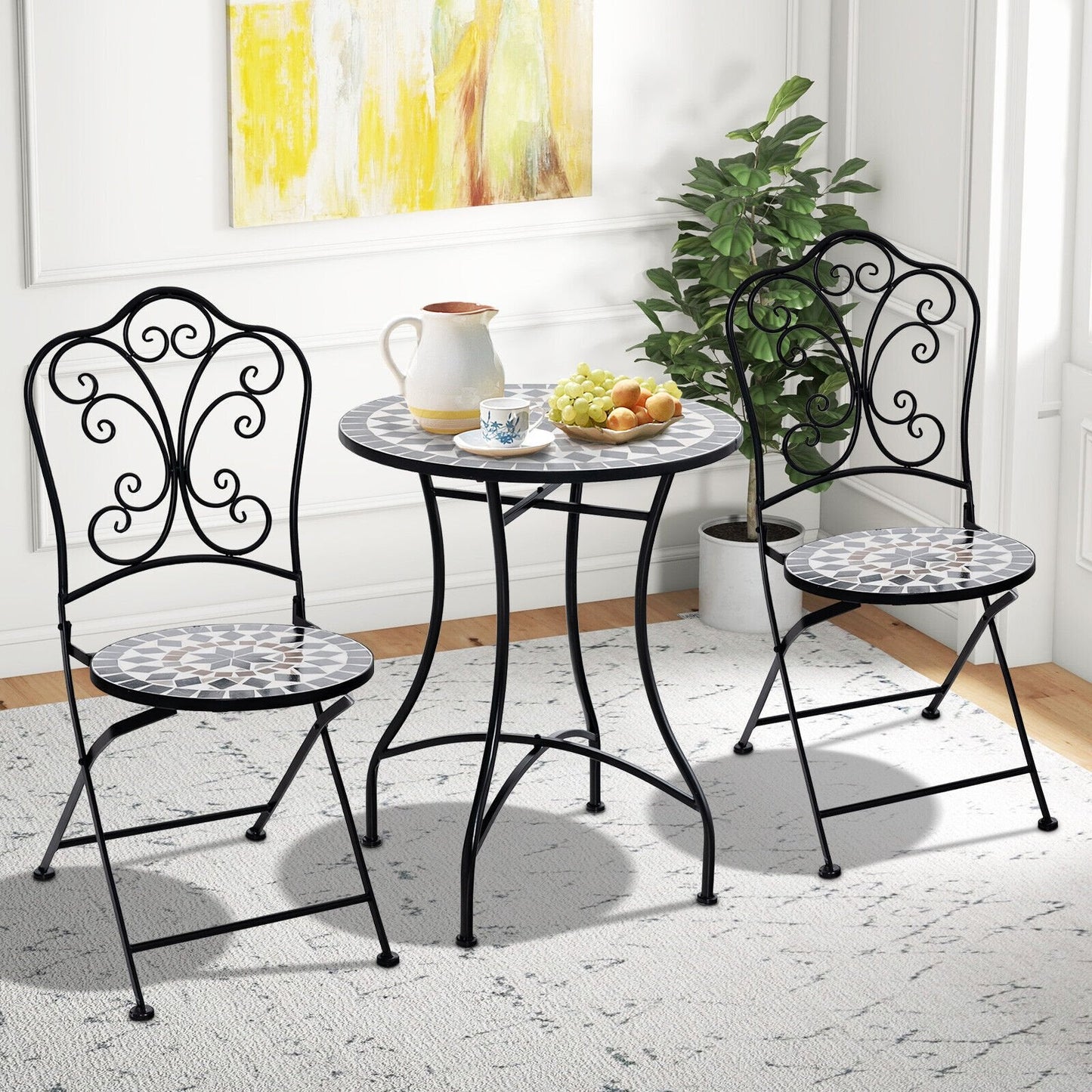 3 Piece Patio Bistro Set with Round Table and 2 Folding Chairs, Gray Patio Dining Sets   at Gallery Canada