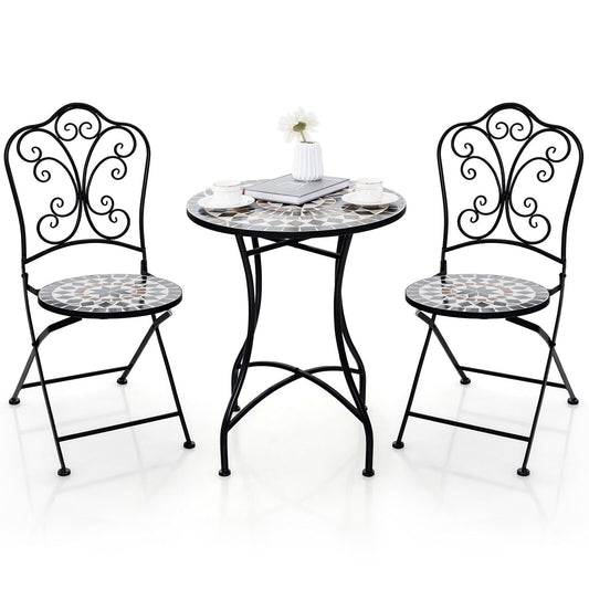 3 Piece Patio Bistro Set with Round Table and 2 Folding Chairs, Gray Patio Dining Sets   at Gallery Canada