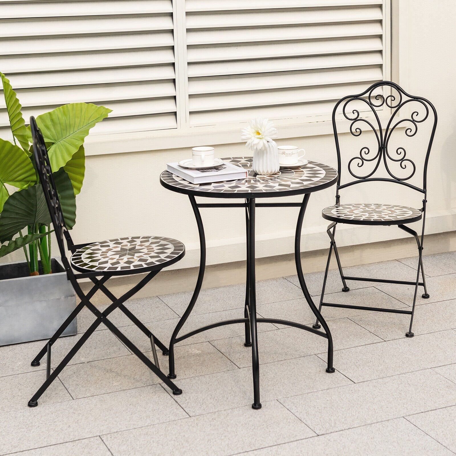 3 Piece Patio Bistro Set with Round Table and 2 Folding Chairs, Gray Patio Dining Sets   at Gallery Canada