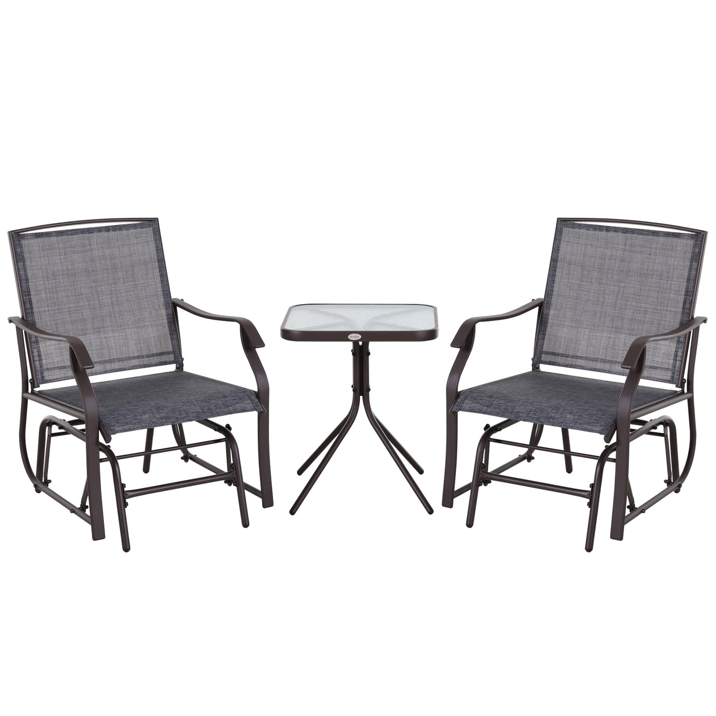 3 Piece Patio Gliders Set of 2, Outdoor Gliders for Outside with Breathable Mesh Seat, Glass Top Table, for Garden, Country Yard, Porch, Grey Outdoor Gliders Multi Colour  at Gallery Canada