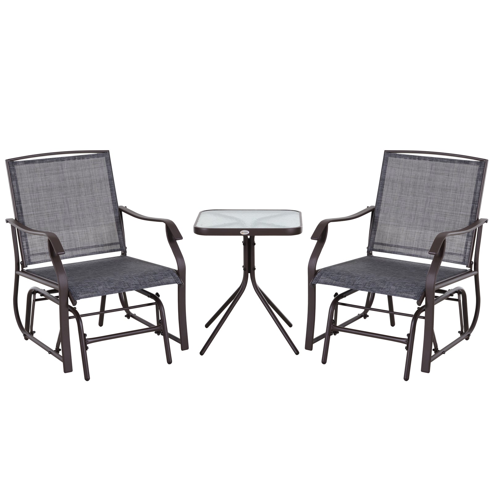 3 Piece Patio Gliders Set of 2, Outdoor Gliders for Outside with Breathable Mesh Seat, Glass Top Table, for Garden, Country Yard, Porch, Grey Outdoor Gliders Multi Colour  at Gallery Canada