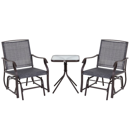 3 Piece Patio Gliders Set of 2, Outdoor Gliders for Outside with Breathable Mesh Seat, Glass Top Table, for Garden, Country Yard, Porch, Grey Outdoor Gliders Multi Colour  at Gallery Canada