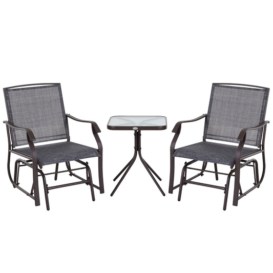 3 Piece Patio Gliders Set of 2, Outdoor Gliders for Outside with Breathable Mesh Seat, Glass Top Table, for Garden, Country Yard, Porch, Grey Outdoor Gliders Multi Colour  at Gallery Canada