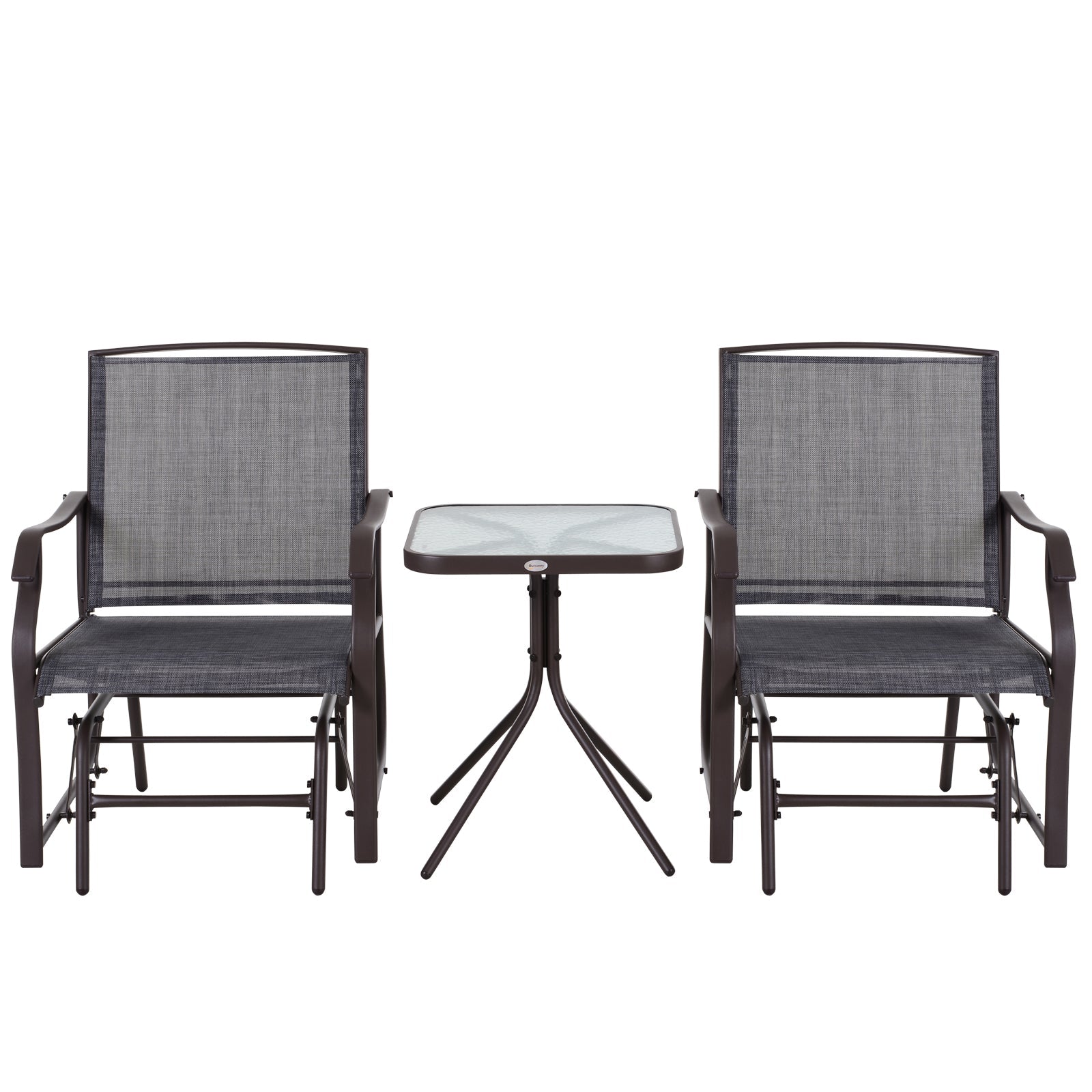 3 Piece Patio Gliders Set of 2, Outdoor Gliders for Outside with Breathable Mesh Seat, Glass Top Table, for Garden, Country Yard, Porch, Grey Outdoor Gliders   at Gallery Canada