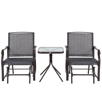 3 Piece Patio Gliders Set of 2, Outdoor Gliders for Outside with Breathable Mesh Seat, Glass Top Table, for Garden, Country Yard, Porch, Grey Outdoor Gliders   at Gallery Canada