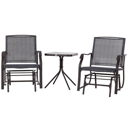 3 Piece Patio Gliders Set of 2, Outdoor Gliders for Outside with Breathable Mesh Seat, Glass Top Table, for Garden, Country Yard, Porch, Grey Outdoor Gliders   at Gallery Canada