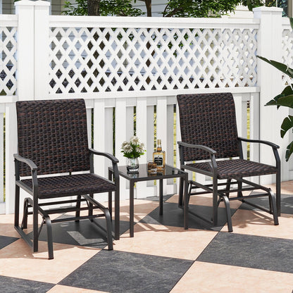 3 Piece Patio Gliding Set with Tempered Glass Coffee Table, Brown Patio Conversation Sets   at Gallery Canada