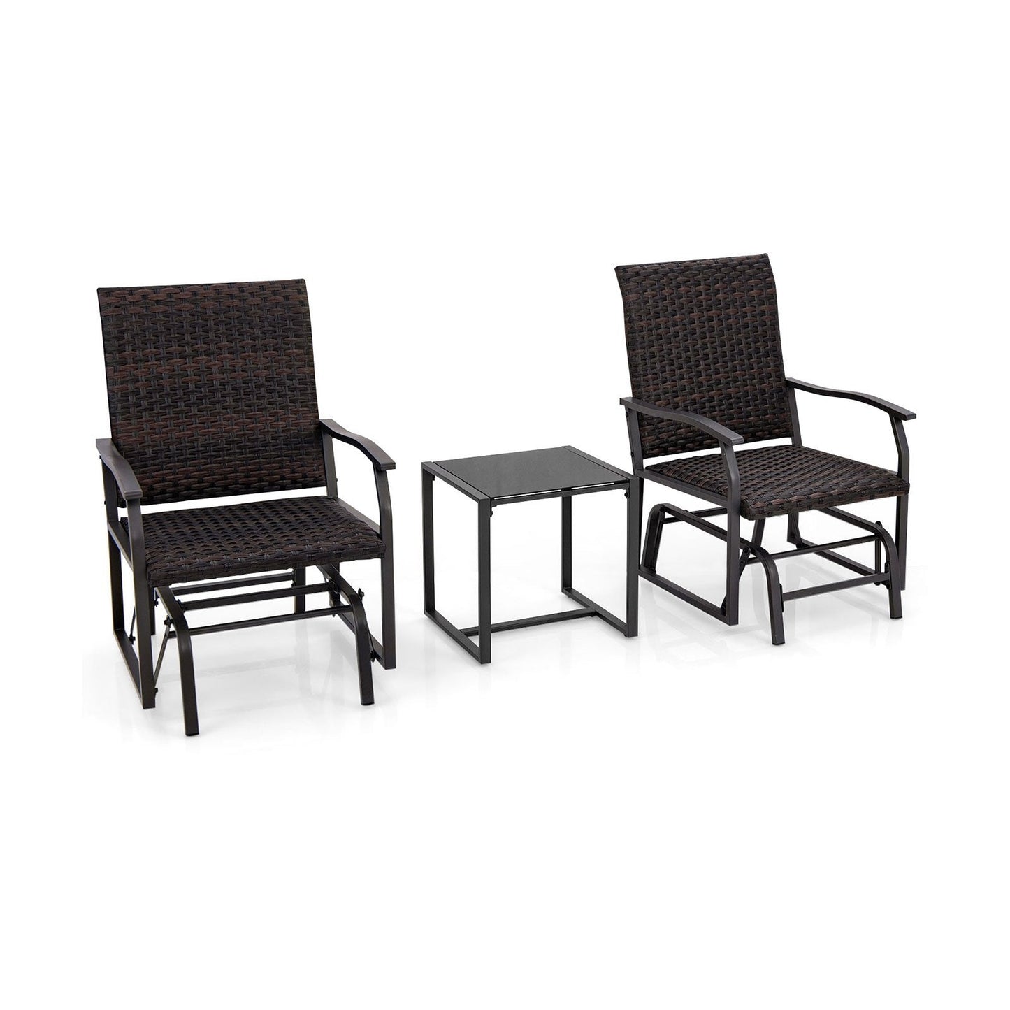 3 Piece Patio Gliding Set with Tempered Glass Coffee Table, Brown Patio Conversation Sets   at Gallery Canada