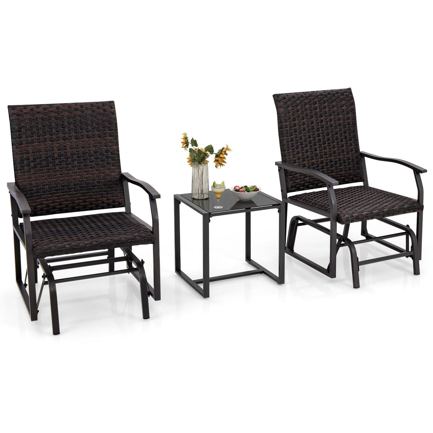 3 Piece Patio Gliding Set with Tempered Glass Coffee Table, Brown Patio Conversation Sets   at Gallery Canada