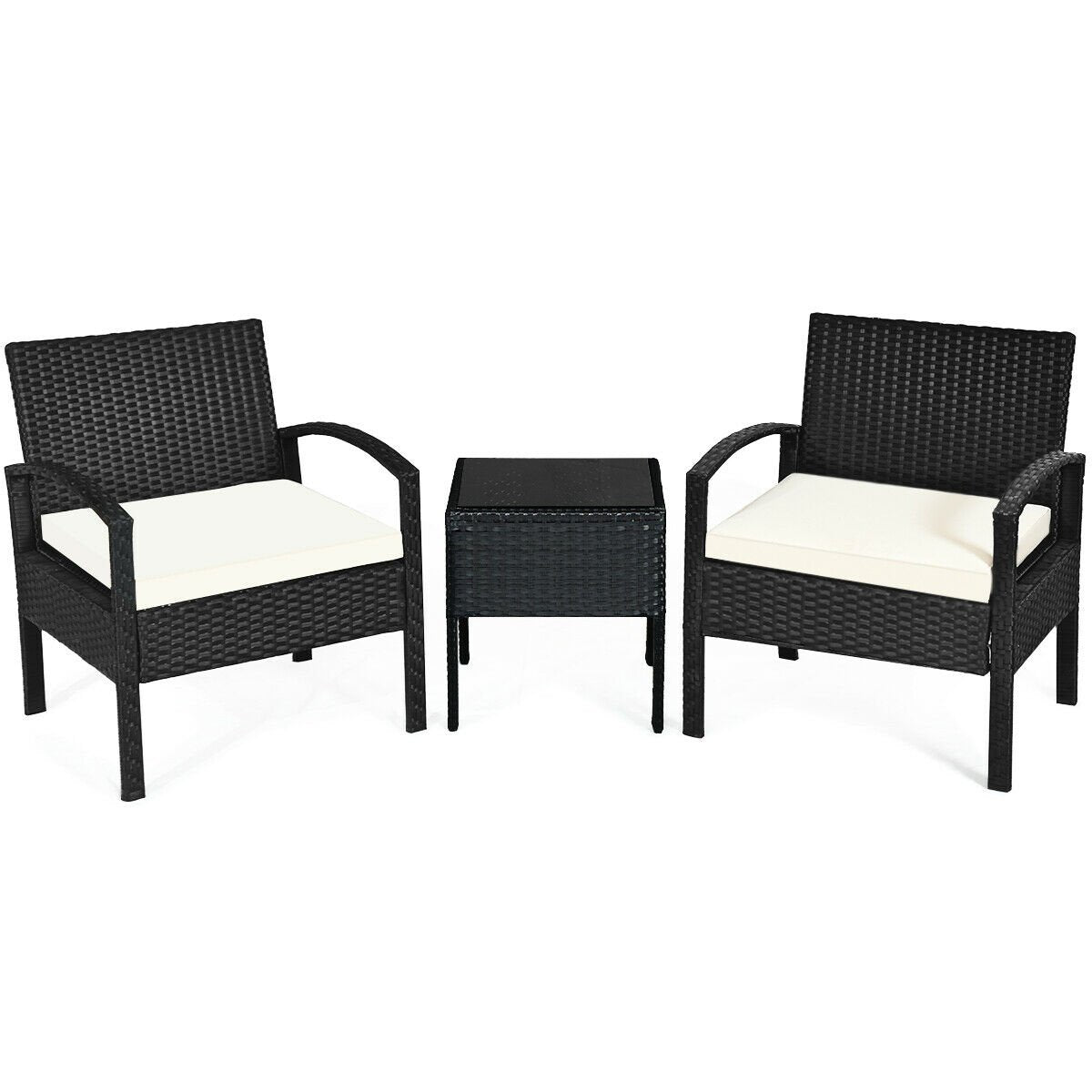 3 Piece Patio Rattan Furniture Set Sofa Cushioned Table Garden, White Patio Conversation Sets   at Gallery Canada