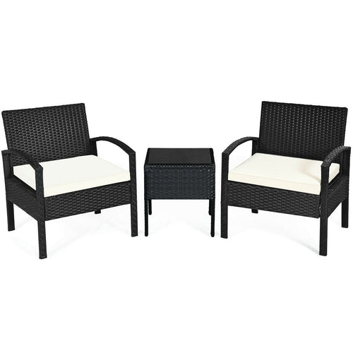 3 Piece Patio Rattan Furniture Set Sofa Cushioned Table Garden, White