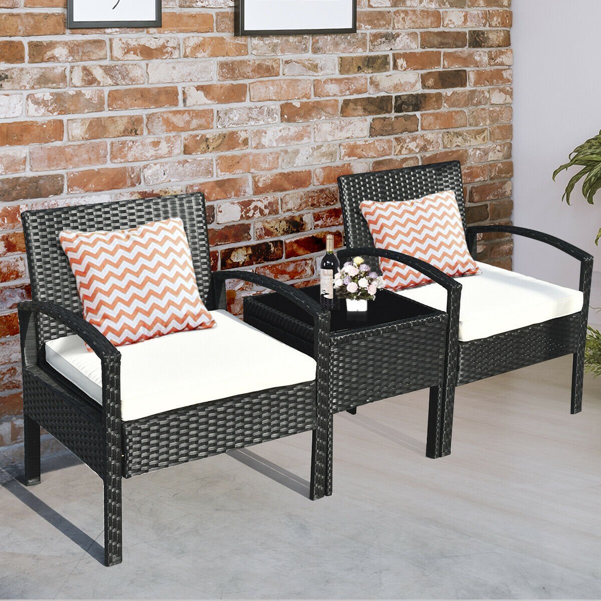 3 Piece Patio Rattan Furniture Set Sofa Cushioned Table Garden, White Patio Conversation Sets   at Gallery Canada