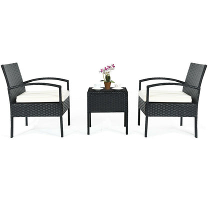 3 Piece Patio Rattan Furniture Set Sofa Cushioned Table Garden, White Patio Conversation Sets   at Gallery Canada